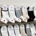白色袜子女韩国进口东大门夏季薄款螺纹爱心运动棉袜条纹波点短袜