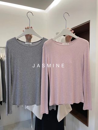 JASMINE2024春夏新款圆领纯色修身显瘦薄款天丝羊毛T恤女长袖3273