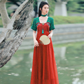 素萝原创 苍水仙踪 夏季新款中国风刺绣印花雪纺短袖连衣裙女