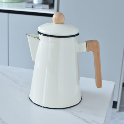 珐琅搪瓷咖啡壶1.8升凉水壶ins风客厅家具摆件装饰壶米白色茶壶