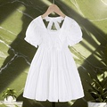女大童2024新款夏装蕾丝连衣裙童装洋气纯棉白色泡泡袖公主礼服裙