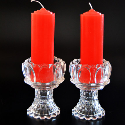 红蜡烛家用无烟停电大号应急照明普通玻璃莲花杯子托台座供佛无味