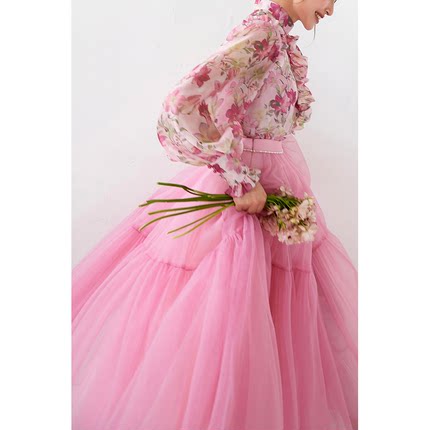 美妃高级芭比粉色长款气质仙女裙子半身裙女2023春夏秋新款设计感