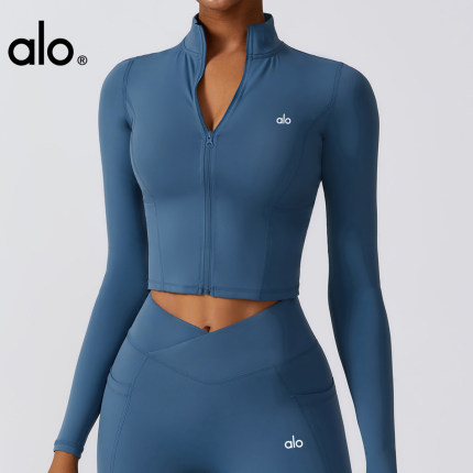 ALO YOGA2024新款瑜伽长袖上衣女短款健身服立领拉链跑步运动外套