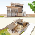 su素材家装斜面屋顶木结构小住宅木屋私人会所建筑设计/su模型