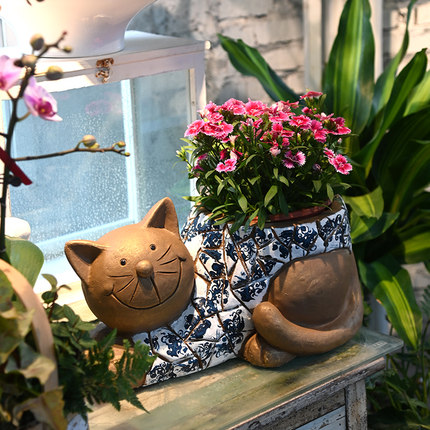 动物猫咪花盆大号摆件多肉植物可爱大口径盆栽花园庭院子装饰阳台