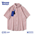 WASSUP ROCKY日系条纹粉色短袖衬衫夏季潮流帅气宽松休闲半袖衬衣
