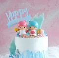 新款生日蛋糕摆件 双子星蓝色粉色蛋糕装饰摆件软萌男孩女孩摆件