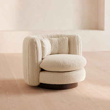 北欧圆形羊羔绒布艺沙发椅法式奶油单人沙发休闲椅意式中古小香椅
