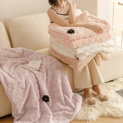 紫色玫瑰毛毯兔兔绒牛奶绒毯子 ins少女心盖毯沙发抱枕秋冬休闲毯