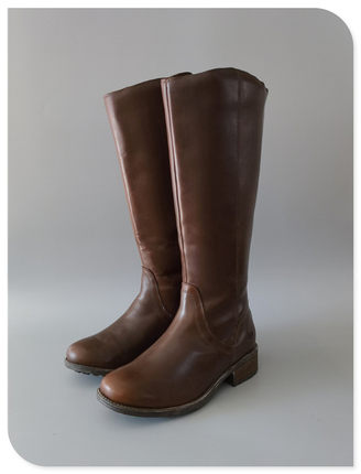U&G冬季皮革款后拉链层皮方跟高筒女靴骑士靴 羊毛鞋垫 6.5M/36.5