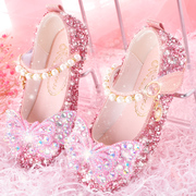 女童皮鞋春款爱莎公主的鞋小女孩软底水晶鞋女儿童珍珠礼服单鞋子