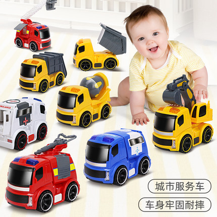 工程车挖掘机救护车消防车警车垃圾汽车儿童男孩礼物灯光模型玩具