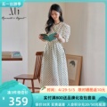 xg雪歌24夏款韩版泡泡袖显高显瘦波点小白裙连衣裙女XK204565B806