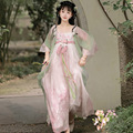 载春归夏季国风超仙粉色长裙改良日常汉元素连衣裙唐朝公主裙成人