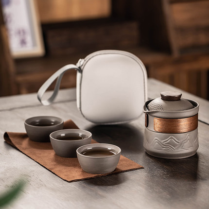 紫砂旅行茶具小套装一壶三杯快客杯户外露营便携式泡茶壶喝茶中式