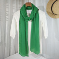 清新翠绿色围巾女夏天薄款细窄长条棉麻文艺纯色护颈围脖装饰纱巾