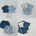 韩版ins中小童男女宝宝短袖牛仔衬衫短裤套装夏季时尚洋气两件套