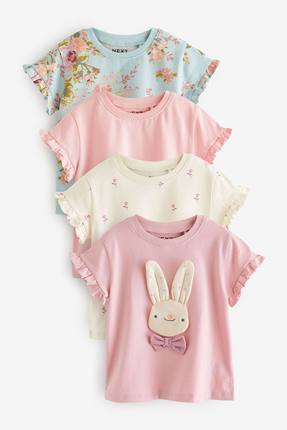 英国NEXT童装24夏女童女宝宝粉色碎花兔子卡通短袖圆领T恤上衣4件