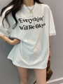 韩国东大门2024夏新款洋气时尚蕾丝拼接宽松字母印花短袖T恤上衣