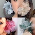 手工定制设计双层欧根纱蕾丝花卉旅游拍照漂亮花朵单只耳环