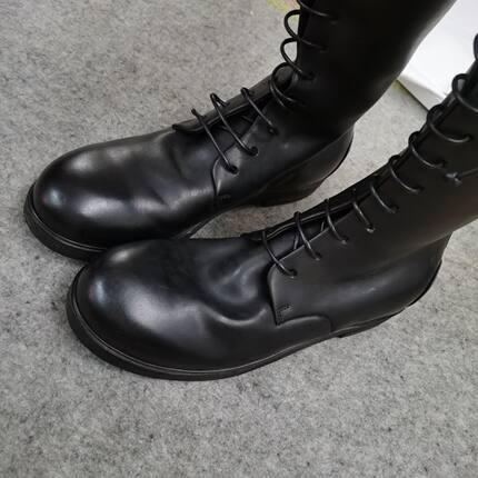 美国采购新品Marsell黑色暗黑系哥特风男高筒靴子马丁靴高帮皮鞋