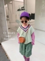 韩版儿童上衣23春季新款女童洋气T恤+马甲两件套炸街套装绿西装裤