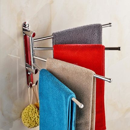 家用卫生间毛巾挂架单双多杆叠加免打孔可旋转带钩304不锈钢包邮