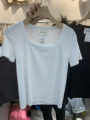 huacai方领短袖T恤女2022夏季新款纯色修身显瘦短款百搭高腰上衣