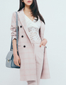 韩国代购 2022春装新款 粉色格子中长款西装款修身外套 女士大衣