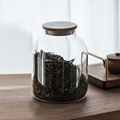 大号竹盖玻璃茶叶罐家用干果密封储物罐红茶老白茶储存罐收纳罐子