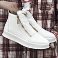 新品Autumn Men Ankle Boots High-cut Solid Sneakers Zipper Mo