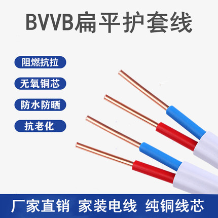国标BVVB护套线纯铜芯电线1.5 2.5 4 6平方双芯铜线家用硬2 3芯三