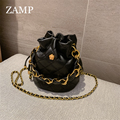 法国ZAMP专柜正品女包小香风菱格山茶花链条包高级斜挎手提水桶包