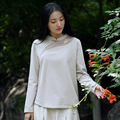 新中式女装2023秋季新款长袖t恤女设计感气质刺绣盘扣复古上衣