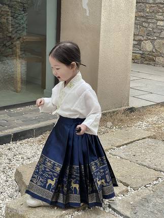 2023夏季新款童装 女童中国风刺绣斜襟上衣+马面裙 刺绣汉服套装
