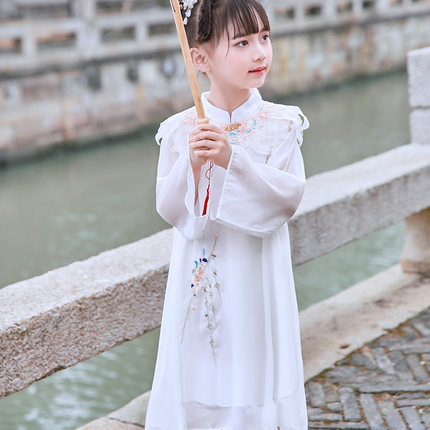 女童汉服白色纱裙夏季L9春秋儿童装女孩子中国风超仙古装连衣裙子