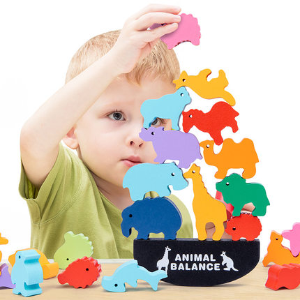 儿童益智动物平衡积木游戏叠叠锻炼手眼协调早教平衡船木制玩具