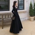 黑色法式长袖赫本风收腰长裙春季女式棉质级感春秋设计感连衣裙