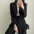 黑色西装外套女级感2024年春秋季韩版休闲小个子短款西服套装新